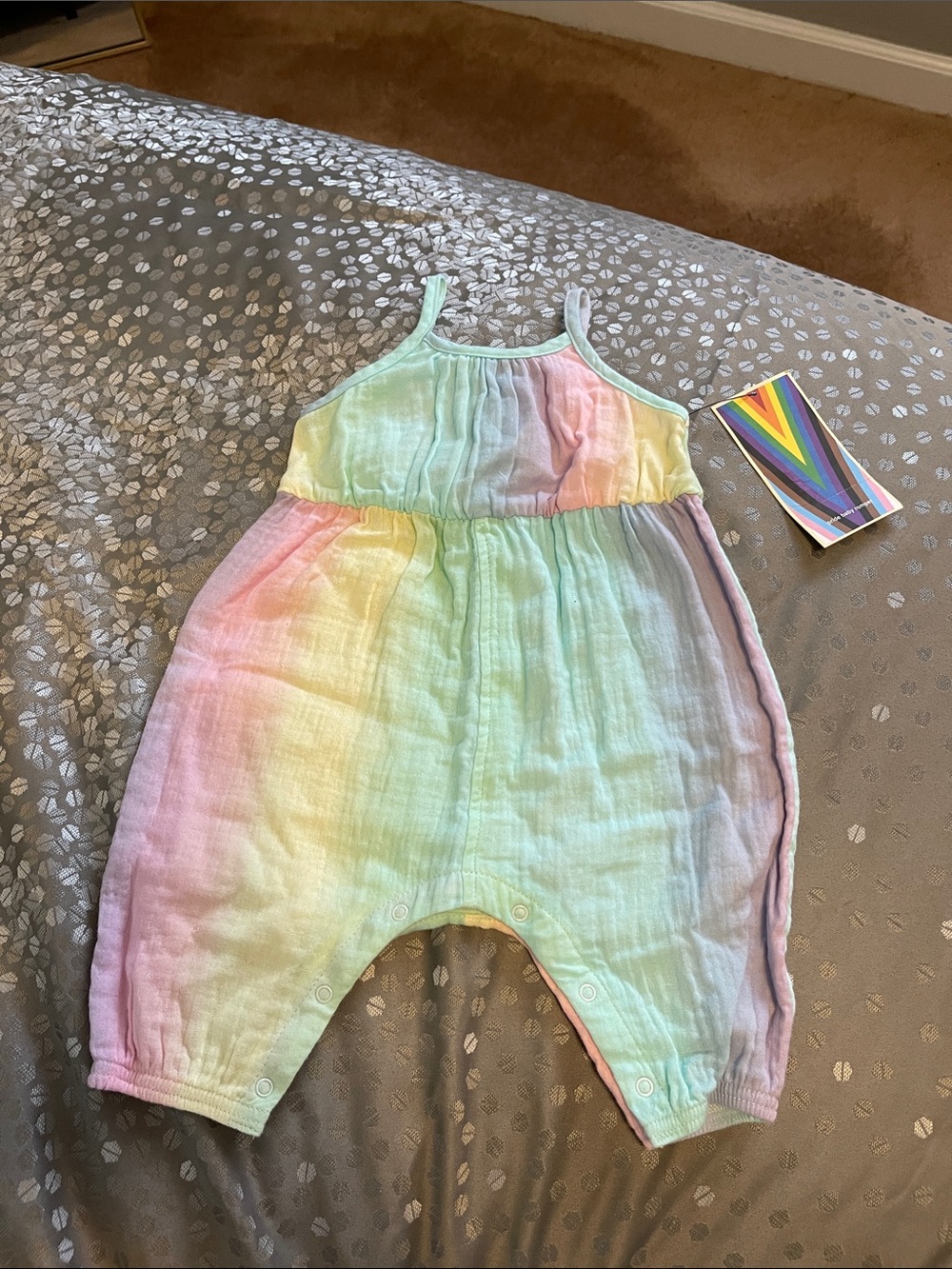 Source Unknown Pastel Rainbow Muslin Romper - Pink, Yellow, Green, Blue
